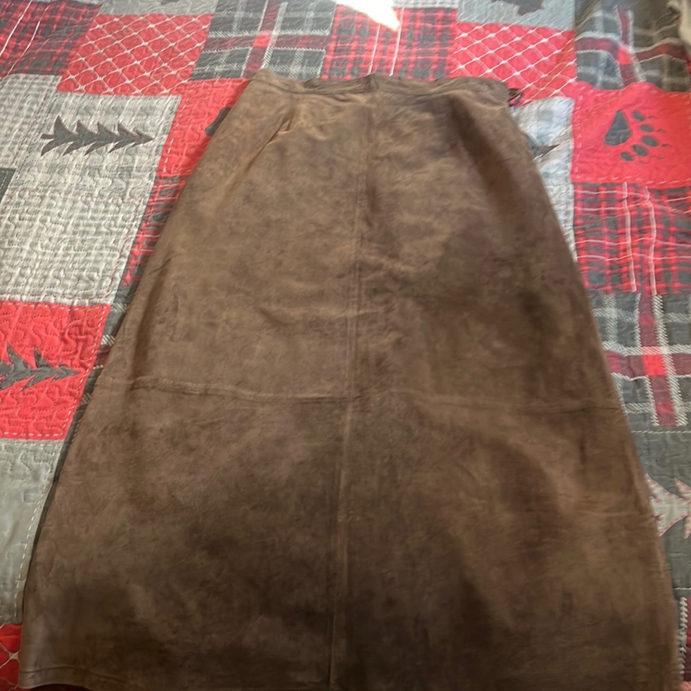 Brown suede long skirt